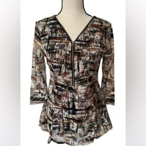 Papa Vancouver Abstract Womens size Medium Tunic Top Quarter Zip Lined High Low